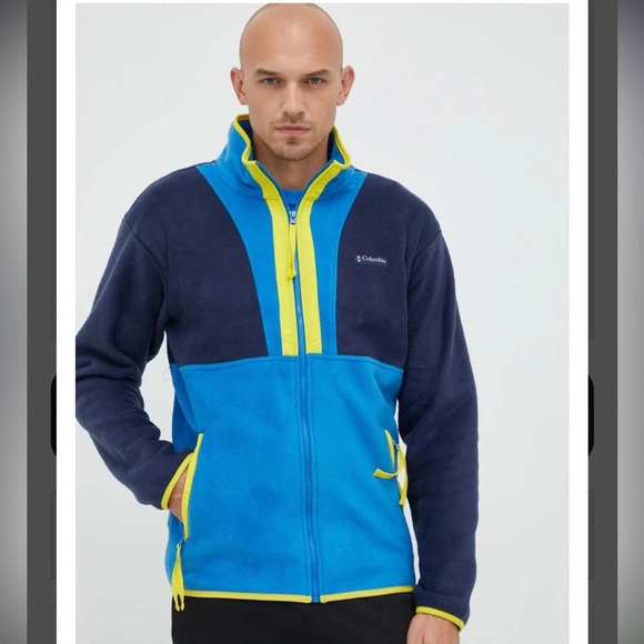 COLUMBIA Back Bowl Full Zip Fleece Jacket Mens XL BLUE YELLOW - Picture 1 of 11